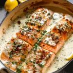 Garlic Butter Baked Salmon In Lemony Parmesan Cream