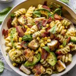 Pesto Chicken, Corn, and Avocado Pasta Salad