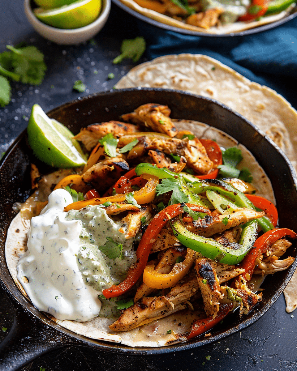 Skillet Chicken Fajitas with Creamy Jalapeño Verde Sauce