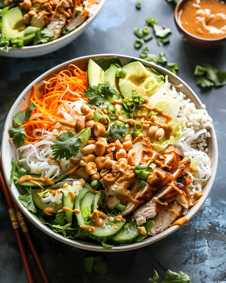 Peanut Chicken Spring Roll Bowl