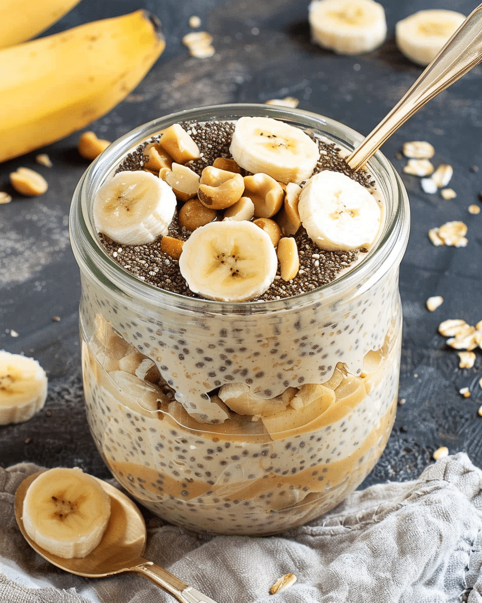 Overnight Chia Oats with Peanut Butter and Bananas