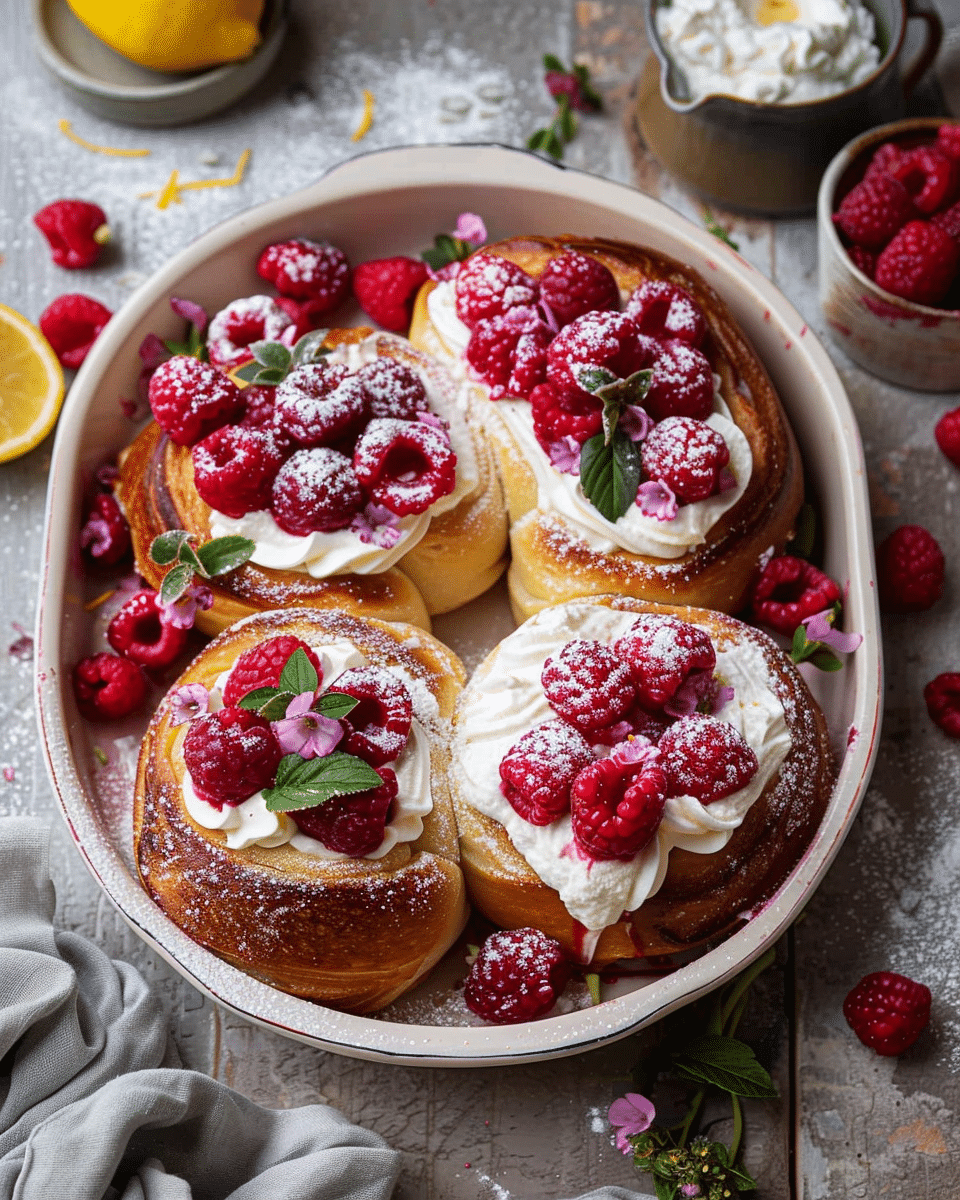Raspberry Lemon Brioche Rolls with Whipped Ricotta Cream
