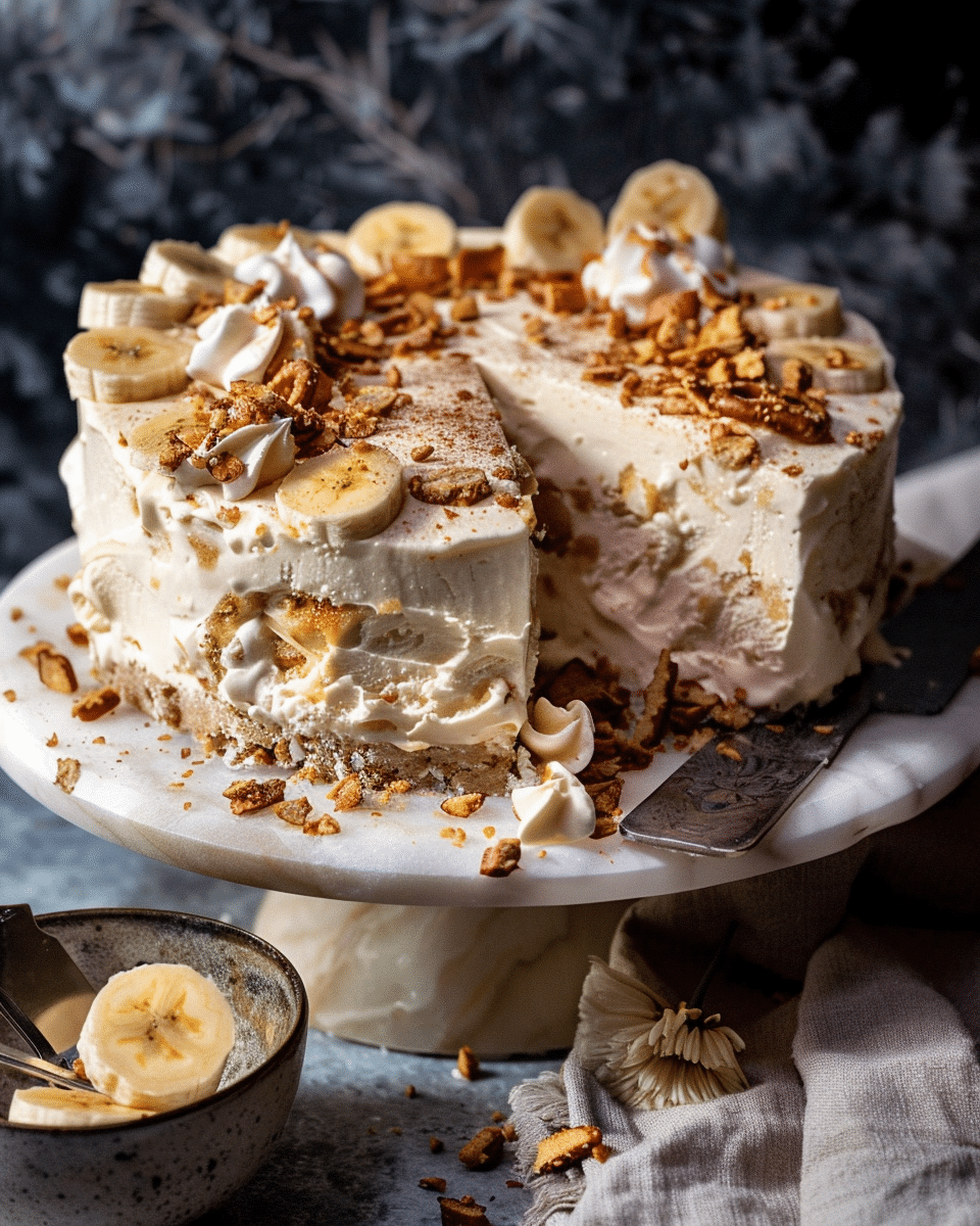Salty Pretzel Banana Pudding Ice Cream Cake