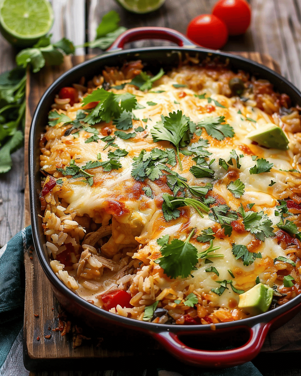 Cheesy Cuban Chicken Rice Bake