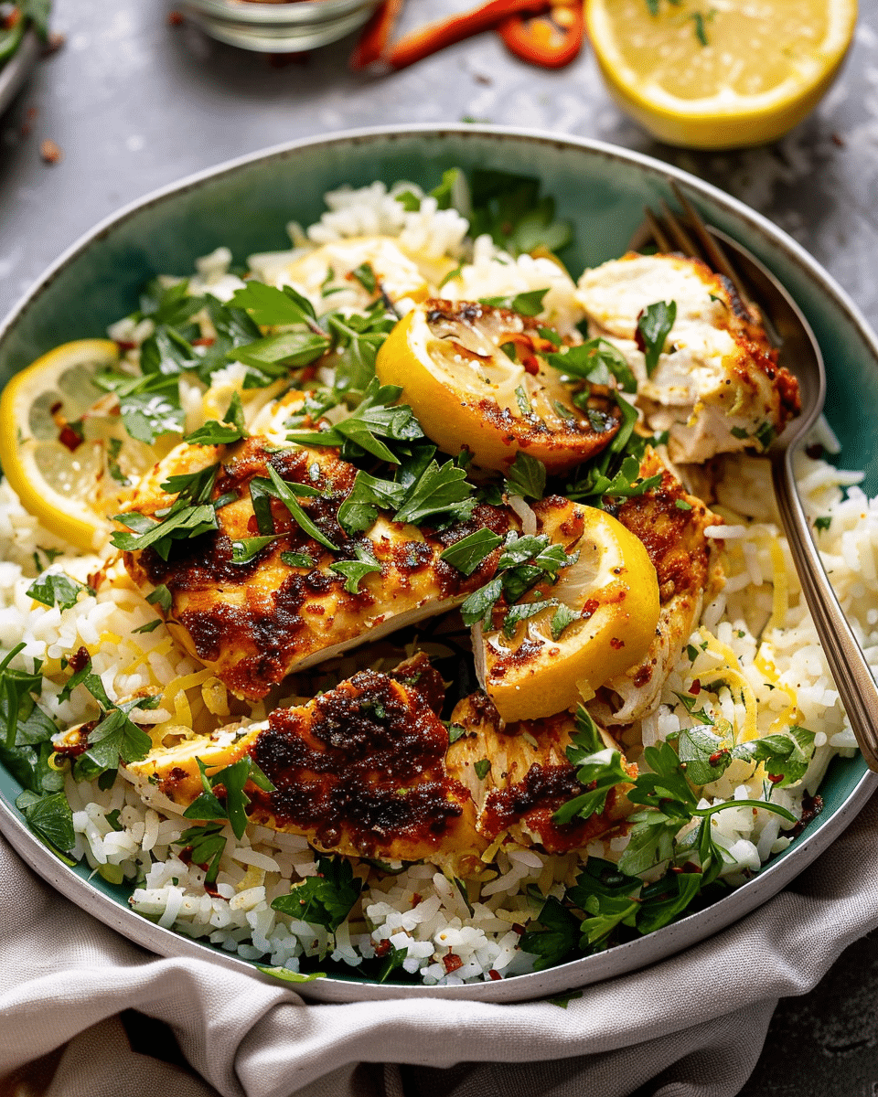 Crispy Feta with Lemon Pepper Chicken and Rice