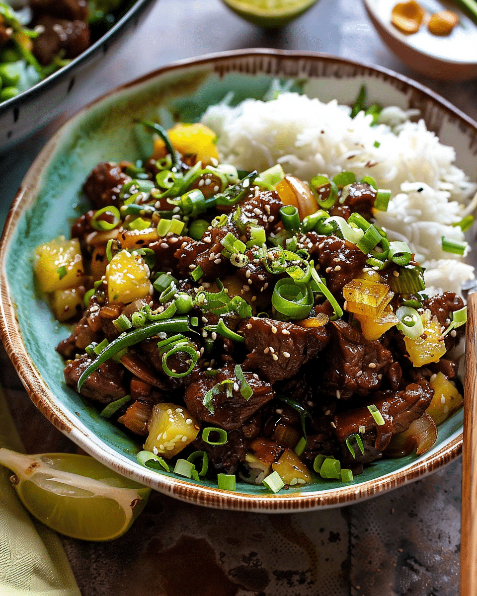 Sticky Ginger Sesame Pineapple Beef