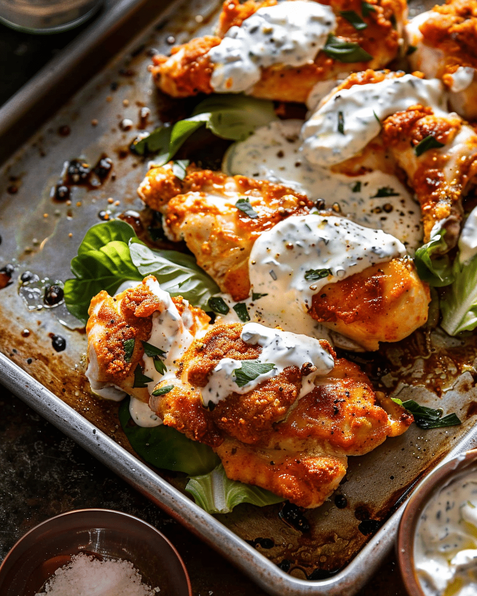 Sheet Pan Buffalo Ranch Chicken with Greek Yogurt Ranch