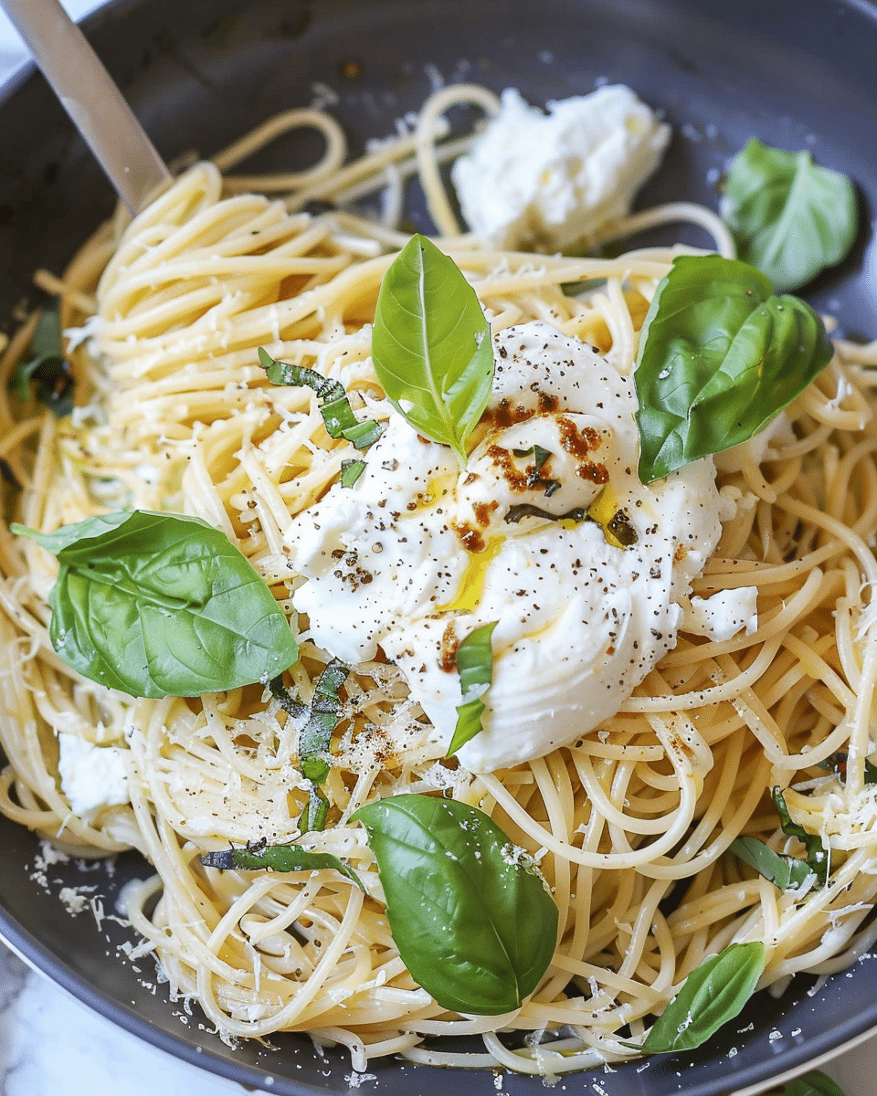 Brown Butter Spaghetti with Basil and Burrata