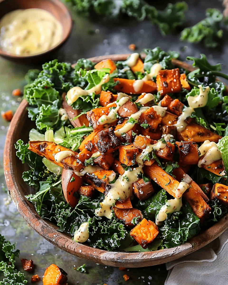 Sweet Potato Kale Salad with Creamy Honey Mustard