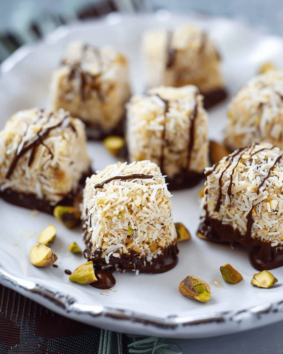 Coconut Bites with Chocolate and Pistachios