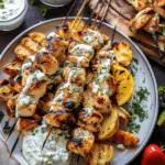 Greek Chicken Skewers with Feta Fries