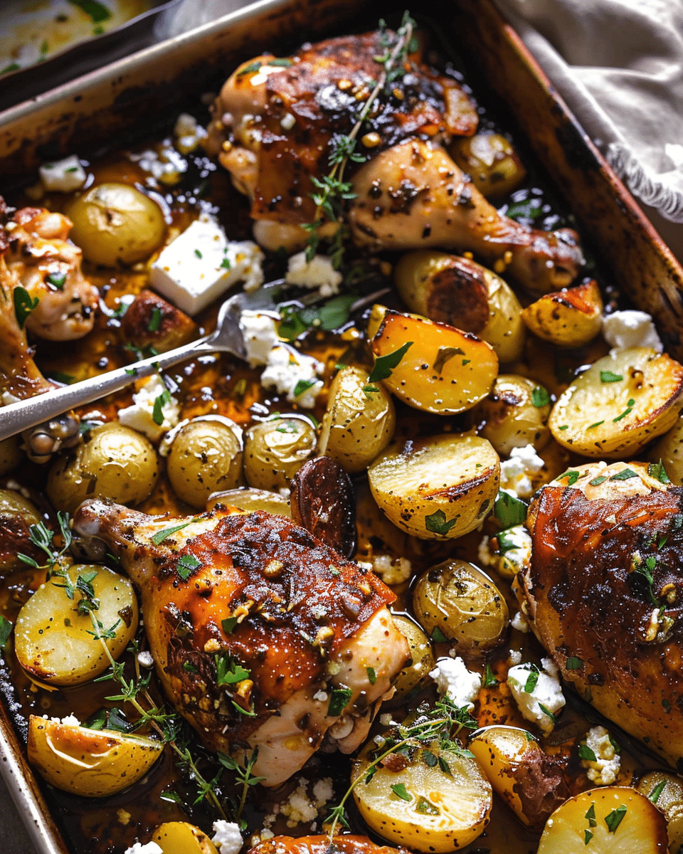 Sheet Pan Honey Garlic Chicken and Feta Potatoes