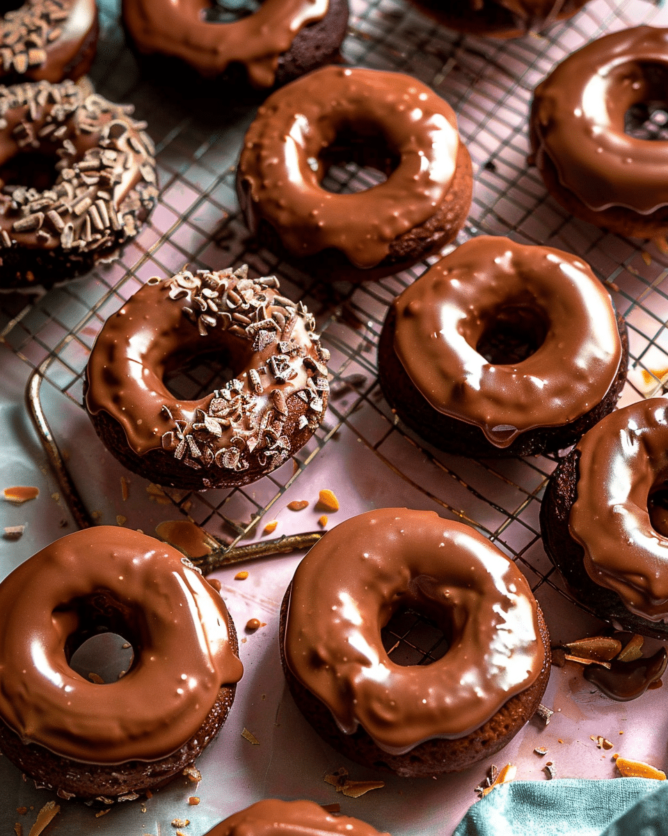 Homemade Baked Frosted Chocolate Donuts