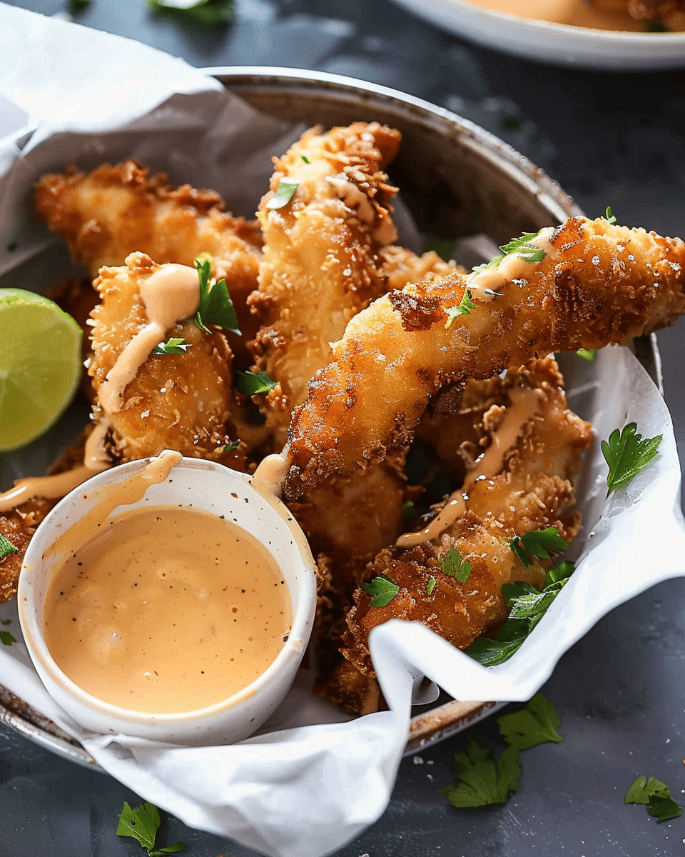 Coconut Chicken Fingers with Bang Bang Sauce