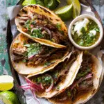 Crockpot Carne Asada Tacos with Cilantro Lime Garlic Sauce