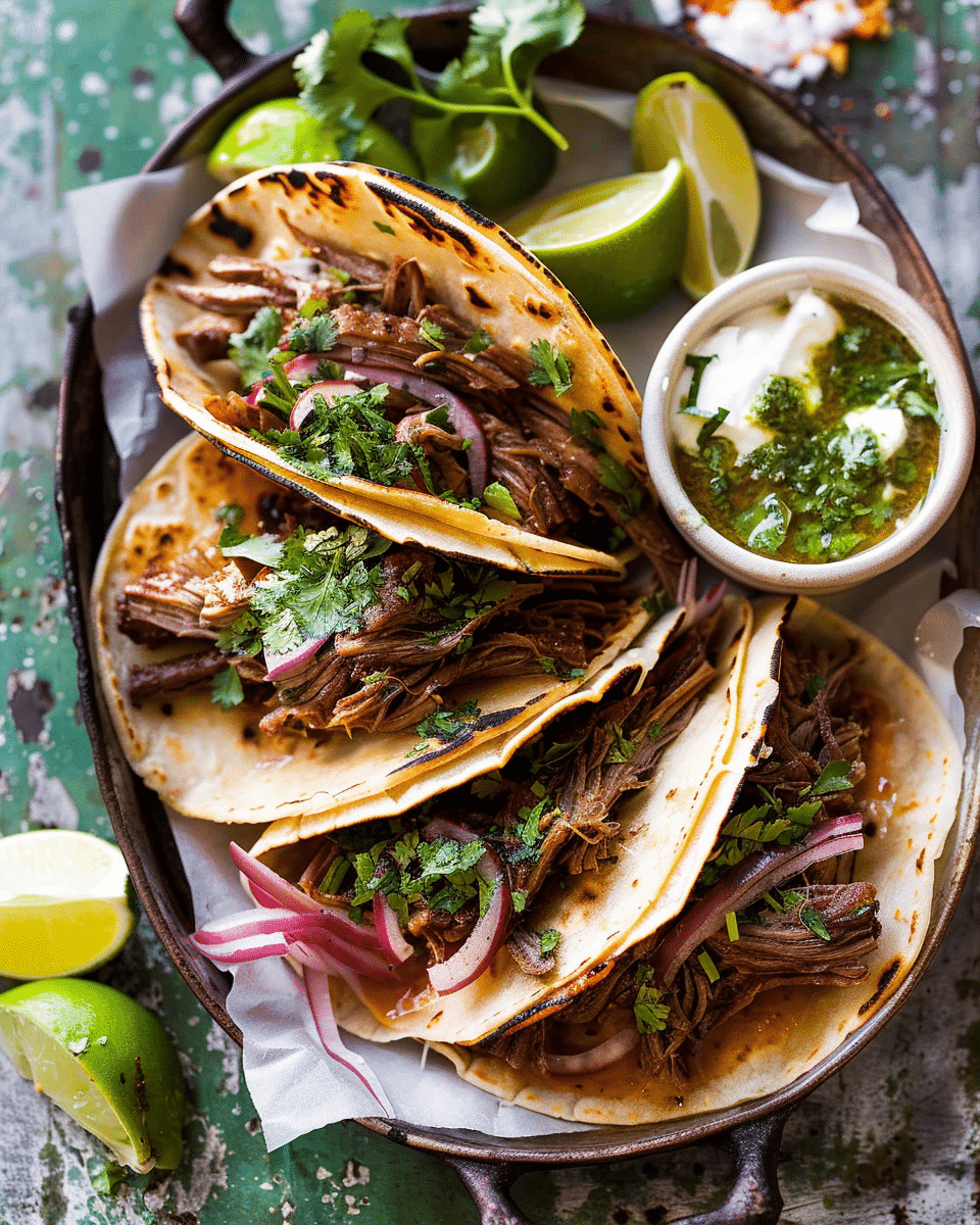 Crockpot Carne Asada Tacos with Cilantro Lime Garlic Sauce