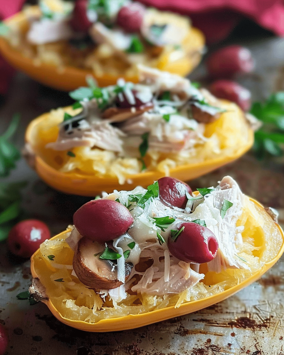 Cheesy Mushroom Turkey Spaghetti Squash