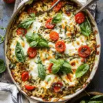 One Pan Caprese Pesto Orzo Bake