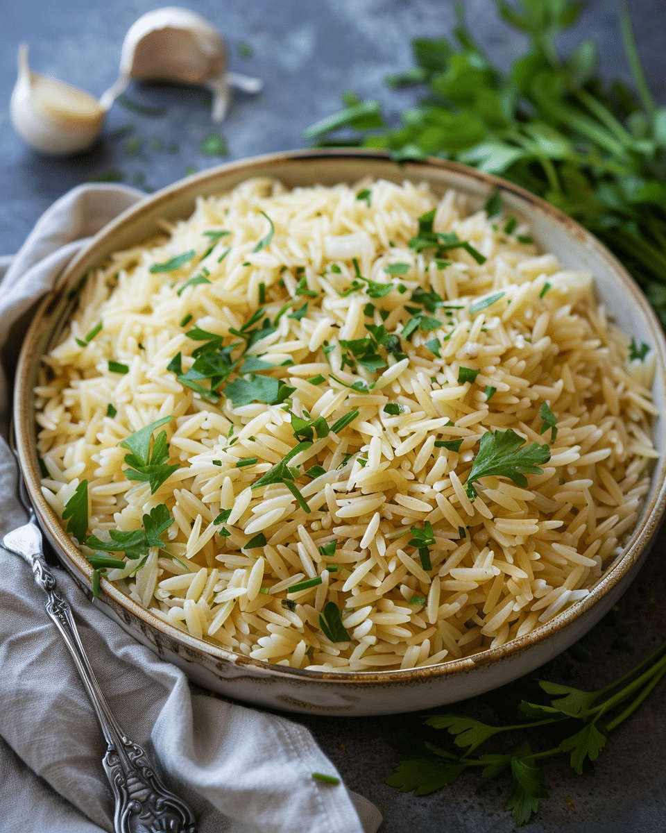 Orzo Rice Pilaf with Garlic and Herbs