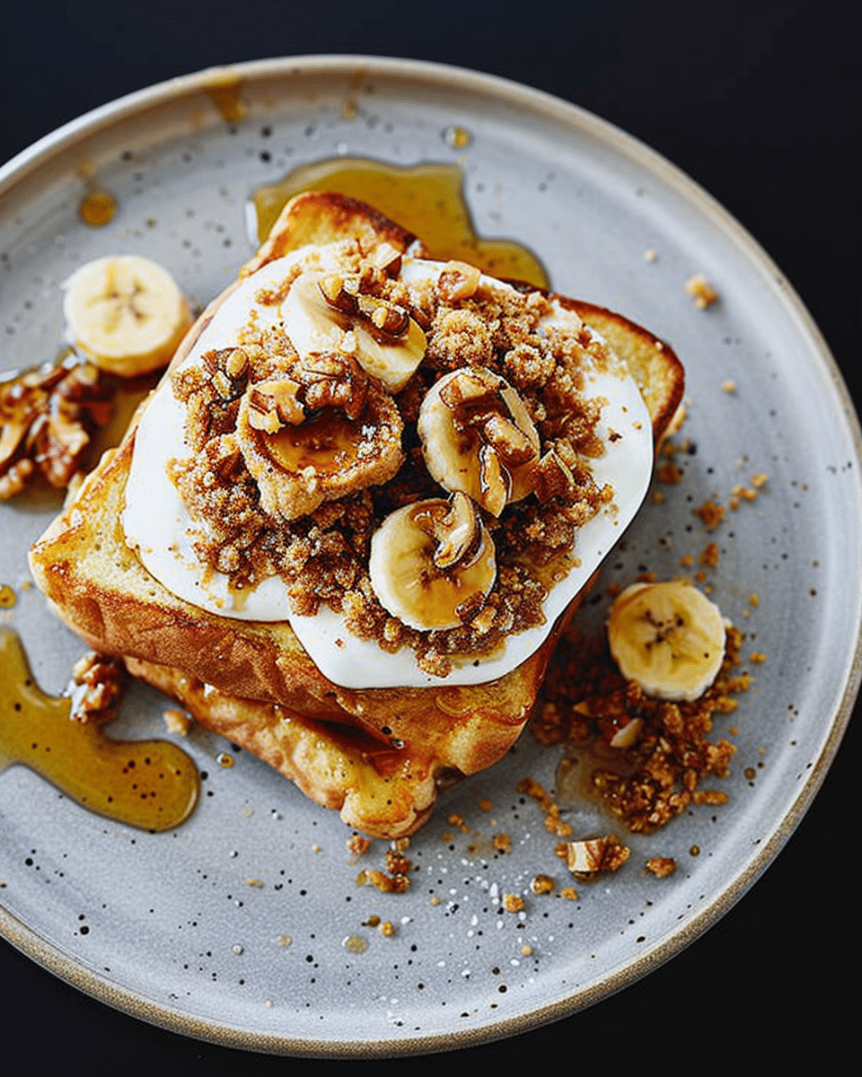 French Toast with Banana, Nut Crumble and Yoghurt