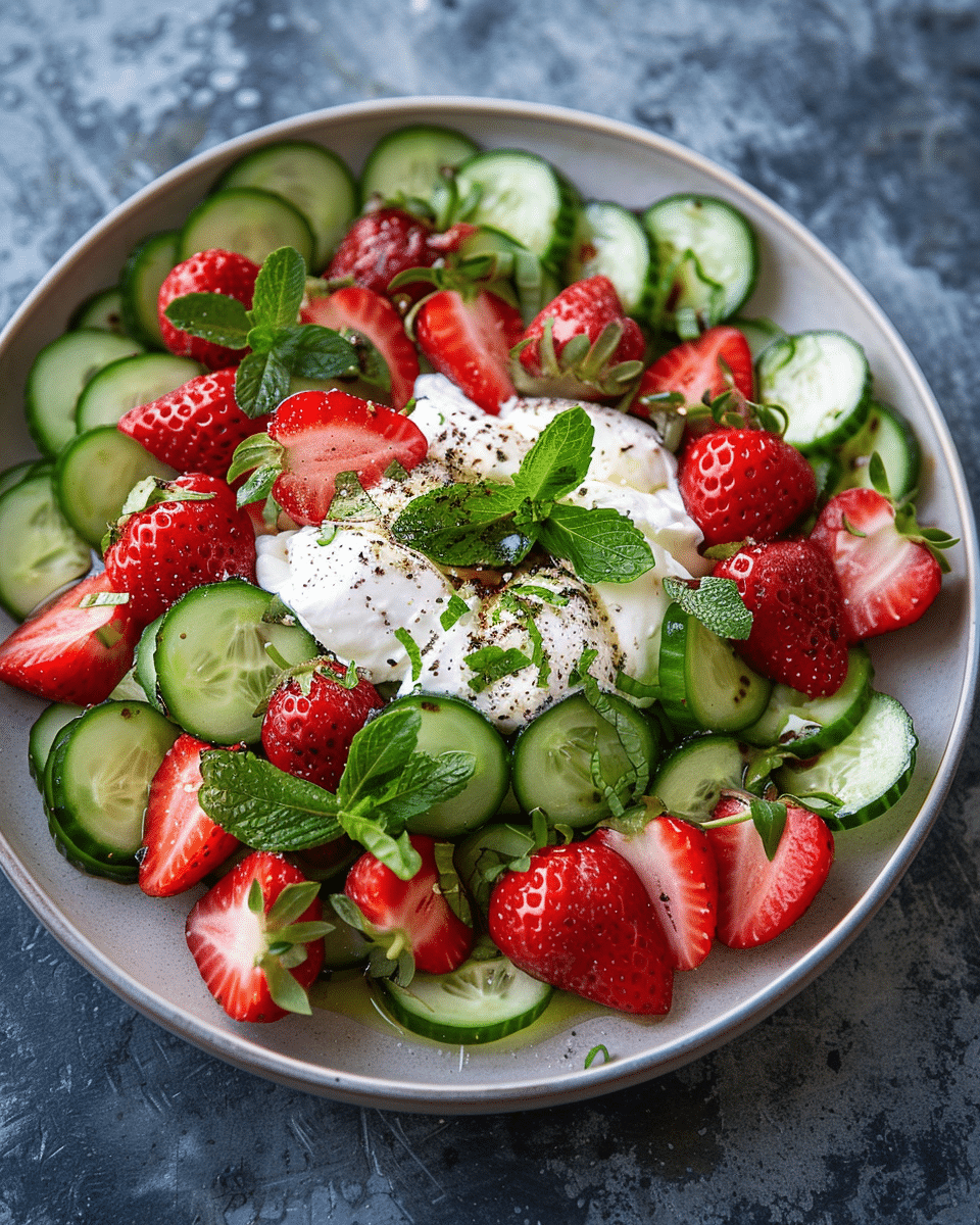 Cucumber Strawberry Salad with Burrata and Balsamic