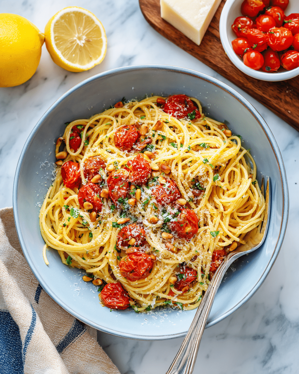 Yellow Spaghetti with Roasted Red Cherry Tomatoes