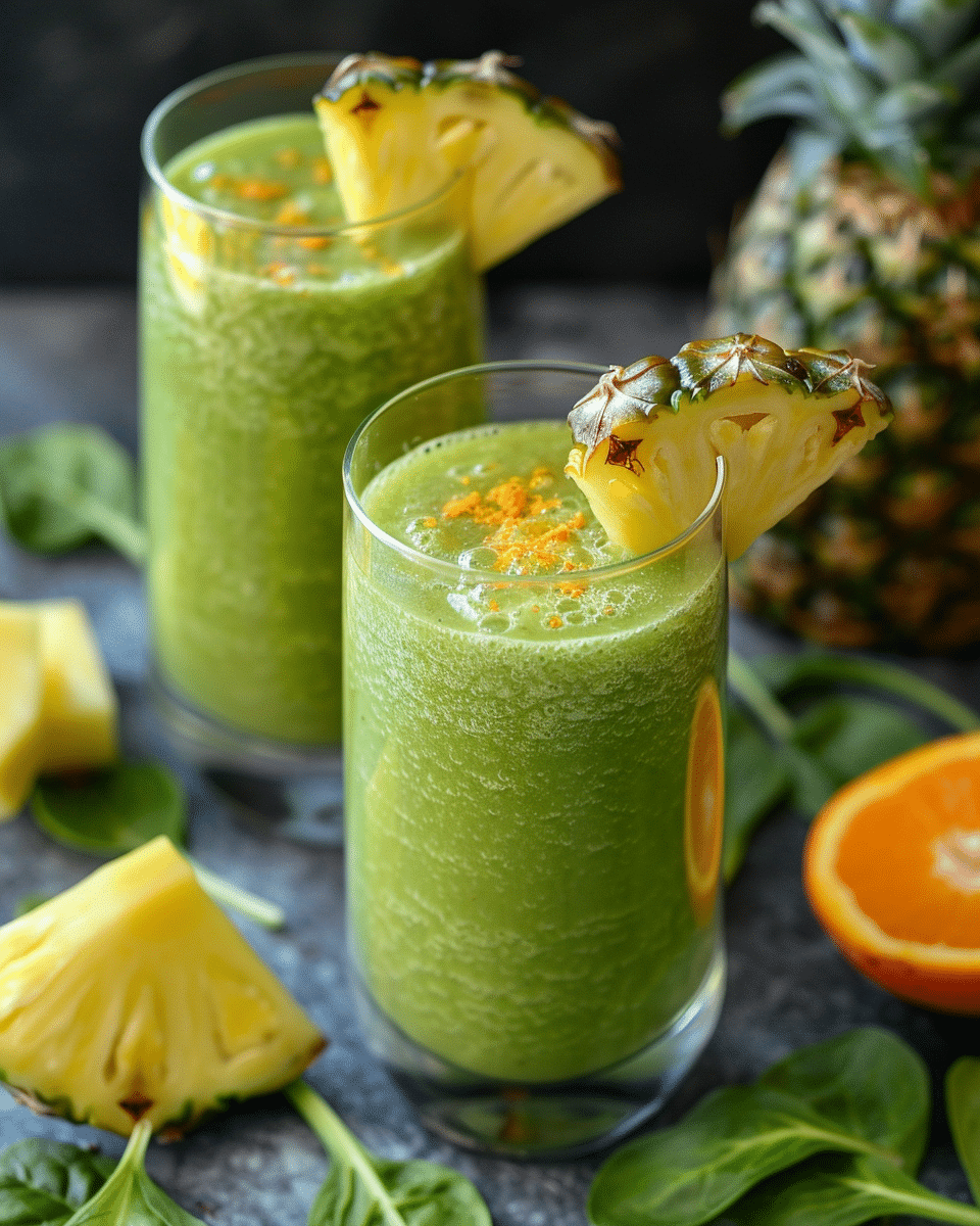 Pineapple Apple and Orange Super Green Smoothie