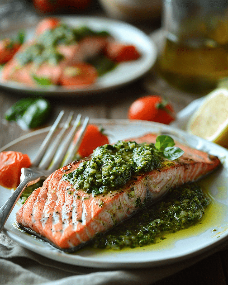 Roasted Salmon with Spring Pesto