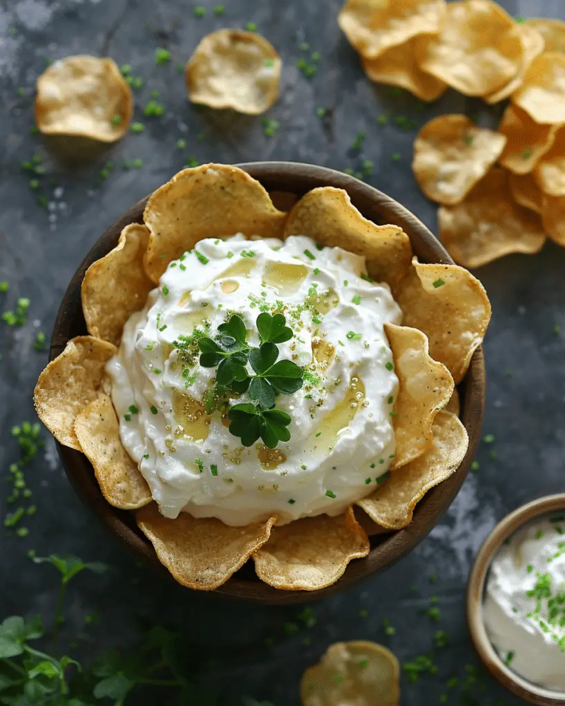 Shamrock Chips with Pot o' Gold Dip | TheFamilyCooking