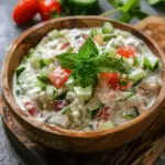 Vegan Mixed Vegetable Raita with Tomato, Cucumber, Onion, and Mint