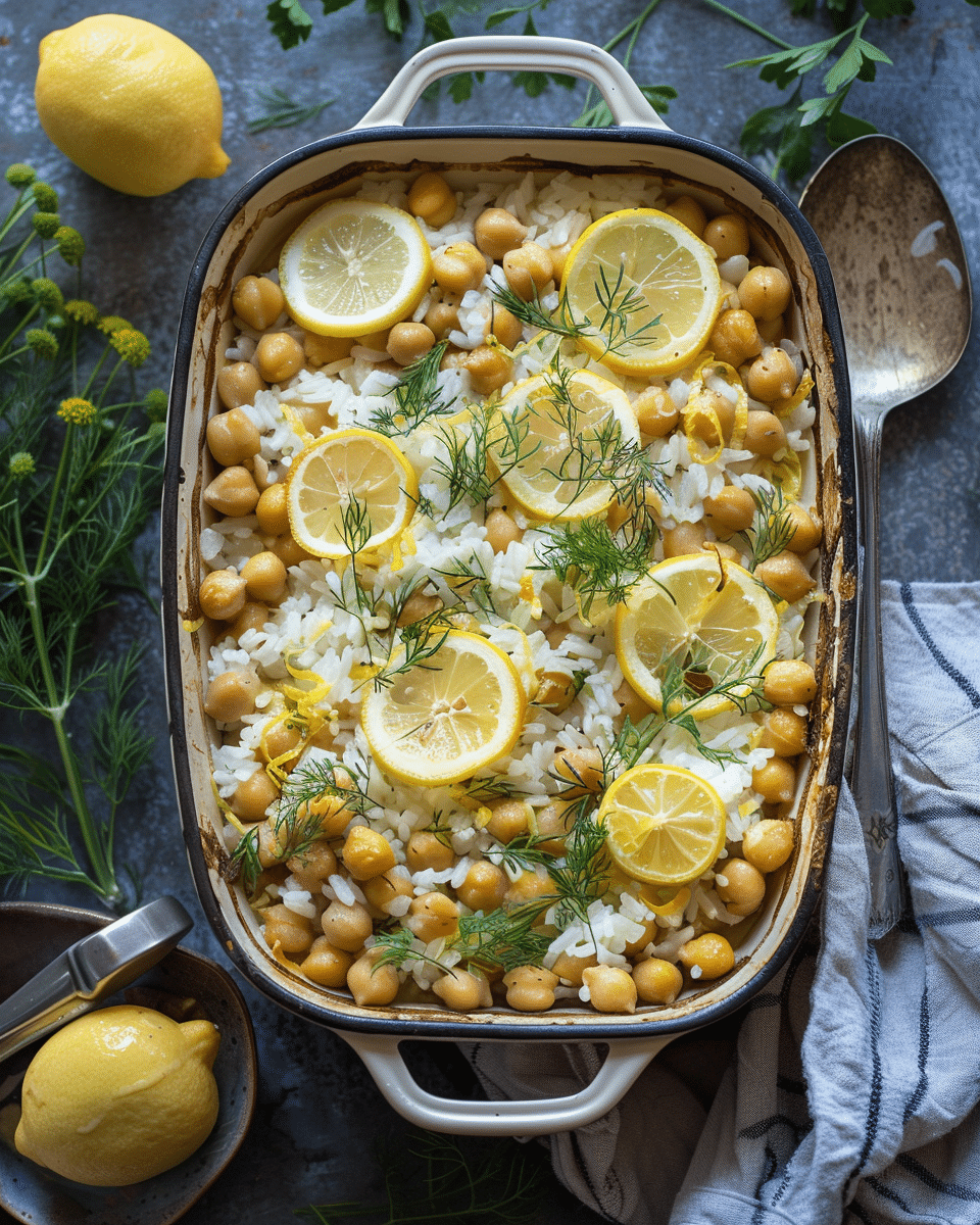 Lemon Chickpea and Rice Casserole