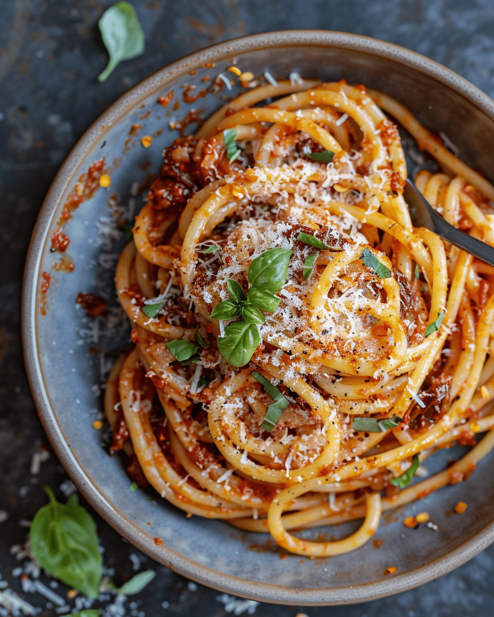 Bucatini with Sun-Dried Tomato Pesto