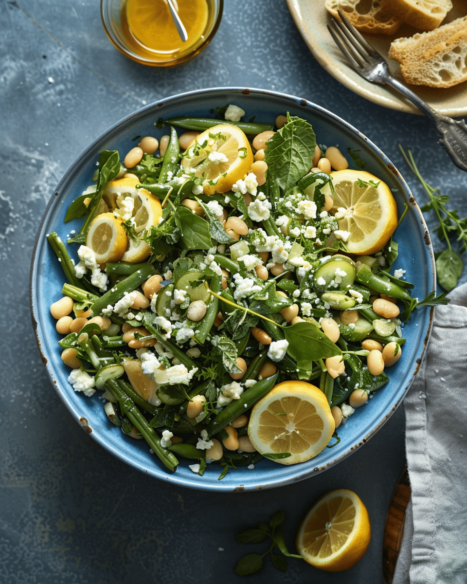 Lemon Feta White Bean and Green Bean Salad