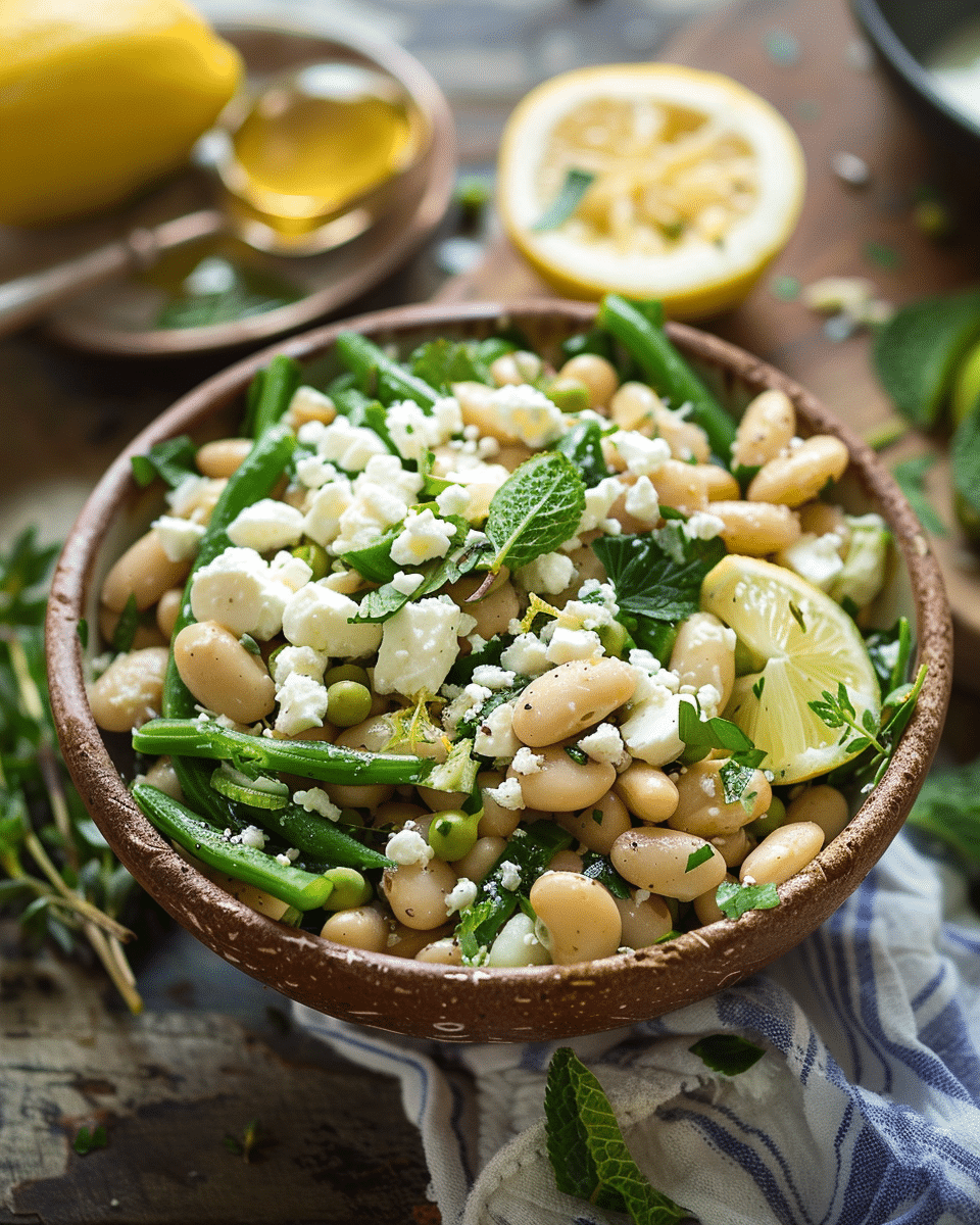 Lemon Feta White Bean and Green Bean Salad