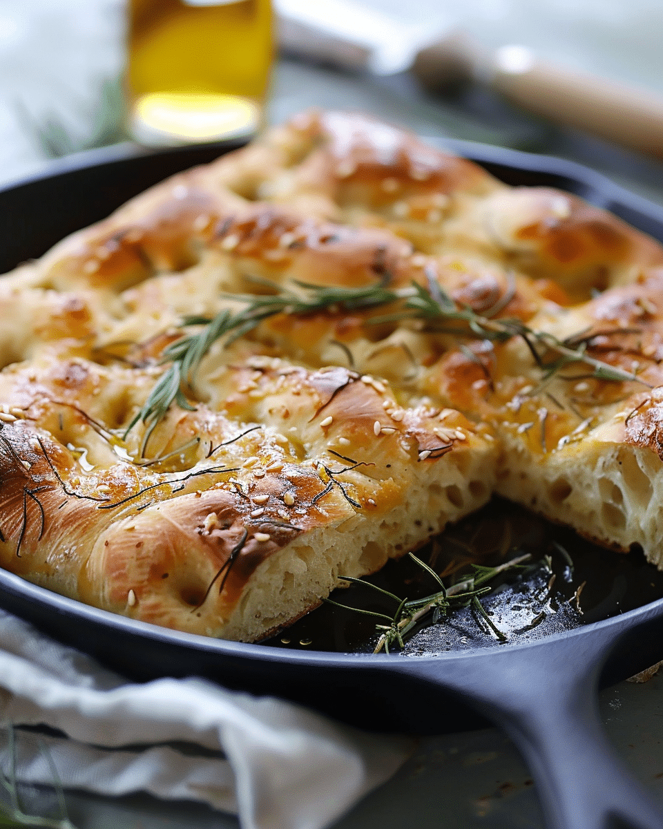 Cast Iron No-Knead Focaccia Bread