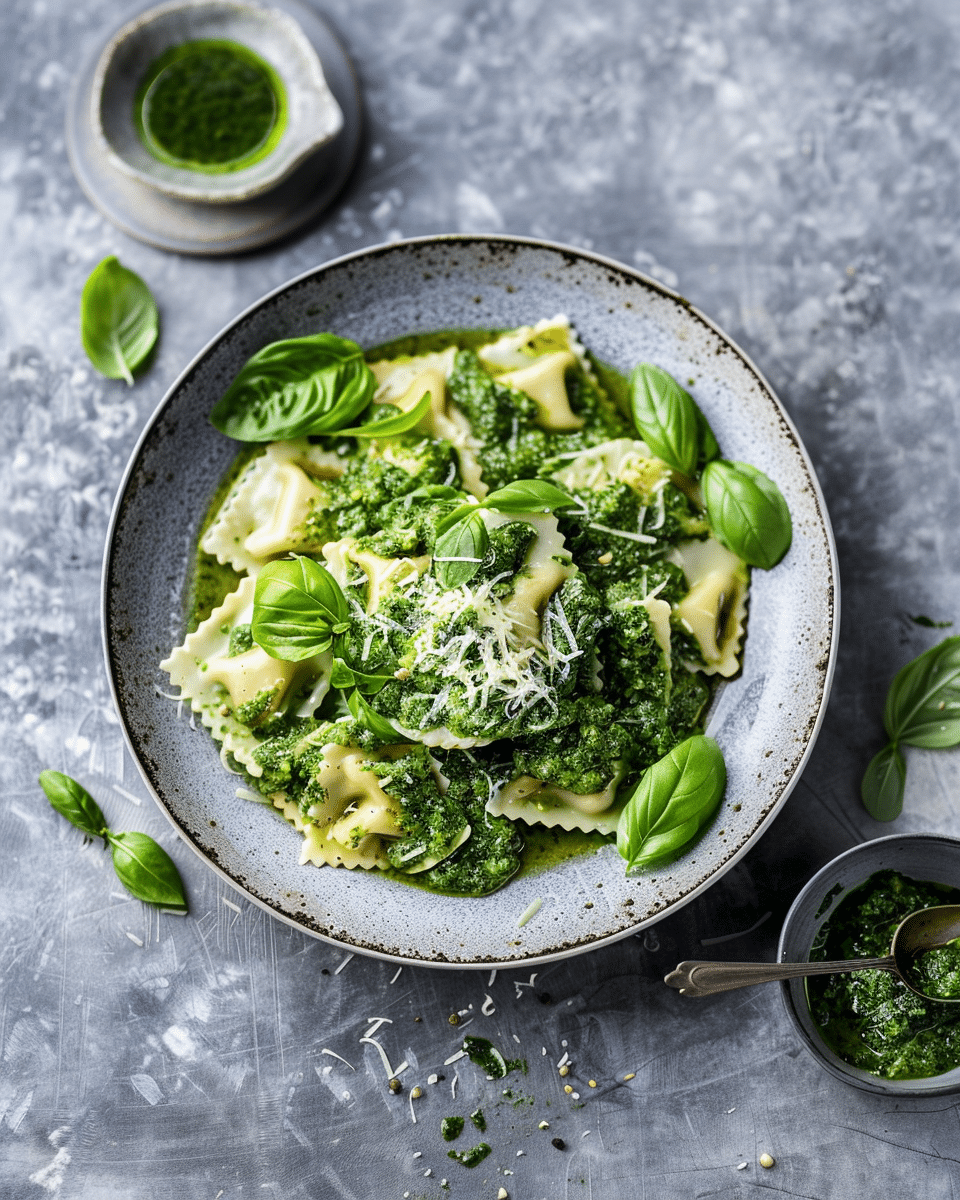 Chicken Ravioli with Pesto and Veggies
