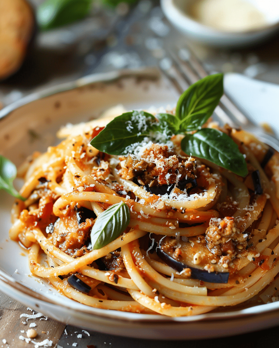 Red Pesto Pasta with Eggplant