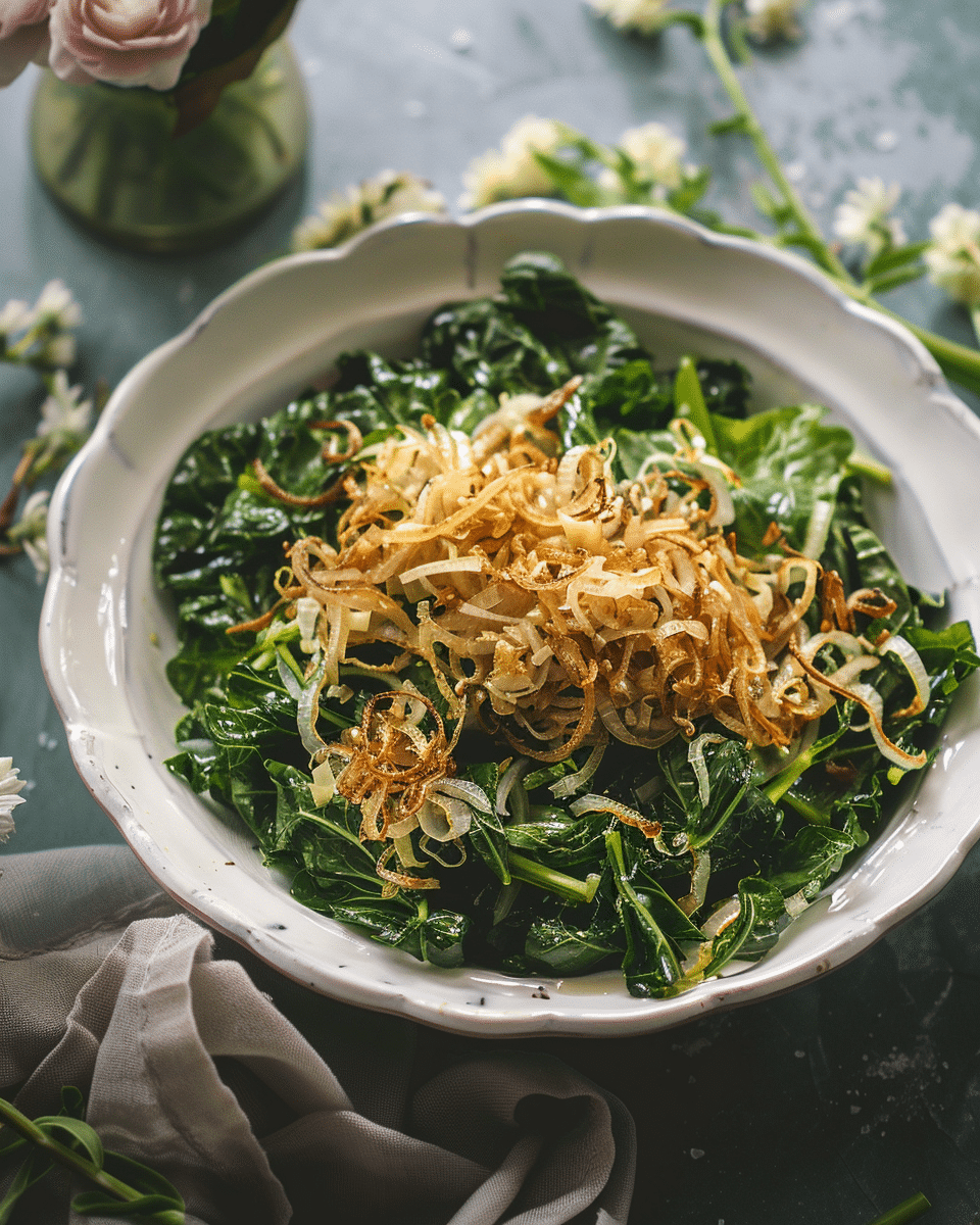Dandelion Greens with Fried Onions
