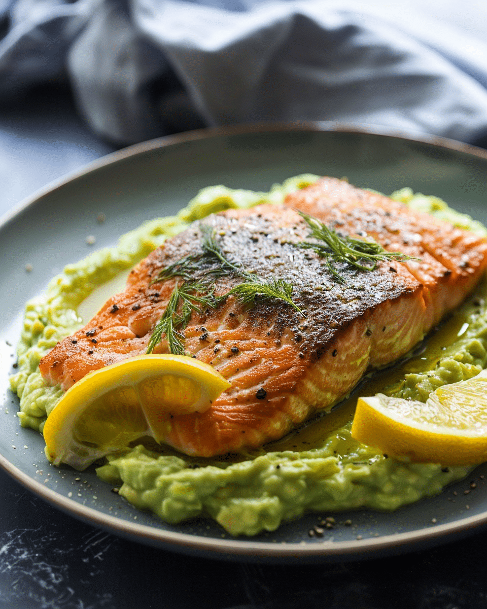 Baked Salmon with Avocado Mash