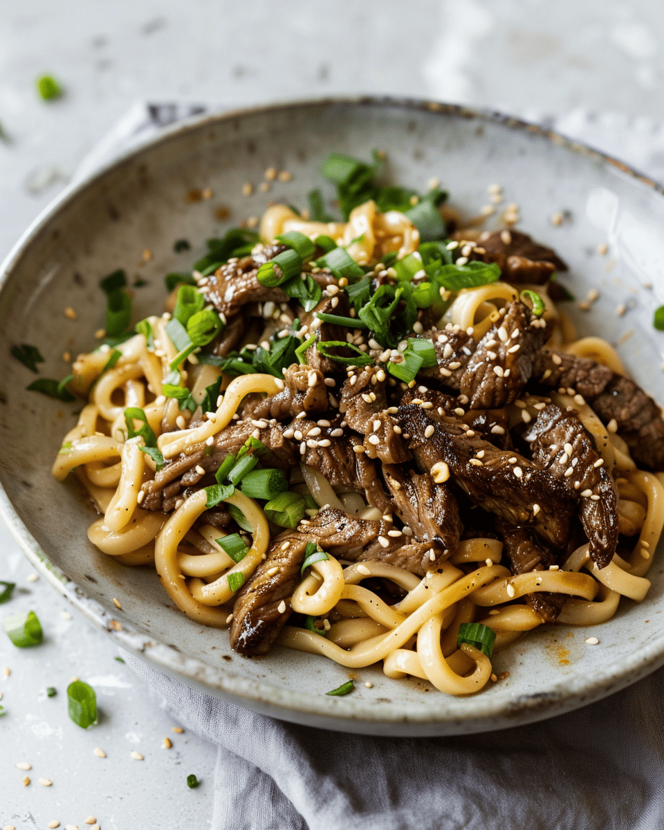 Black Pepper Beef Udon Noodles