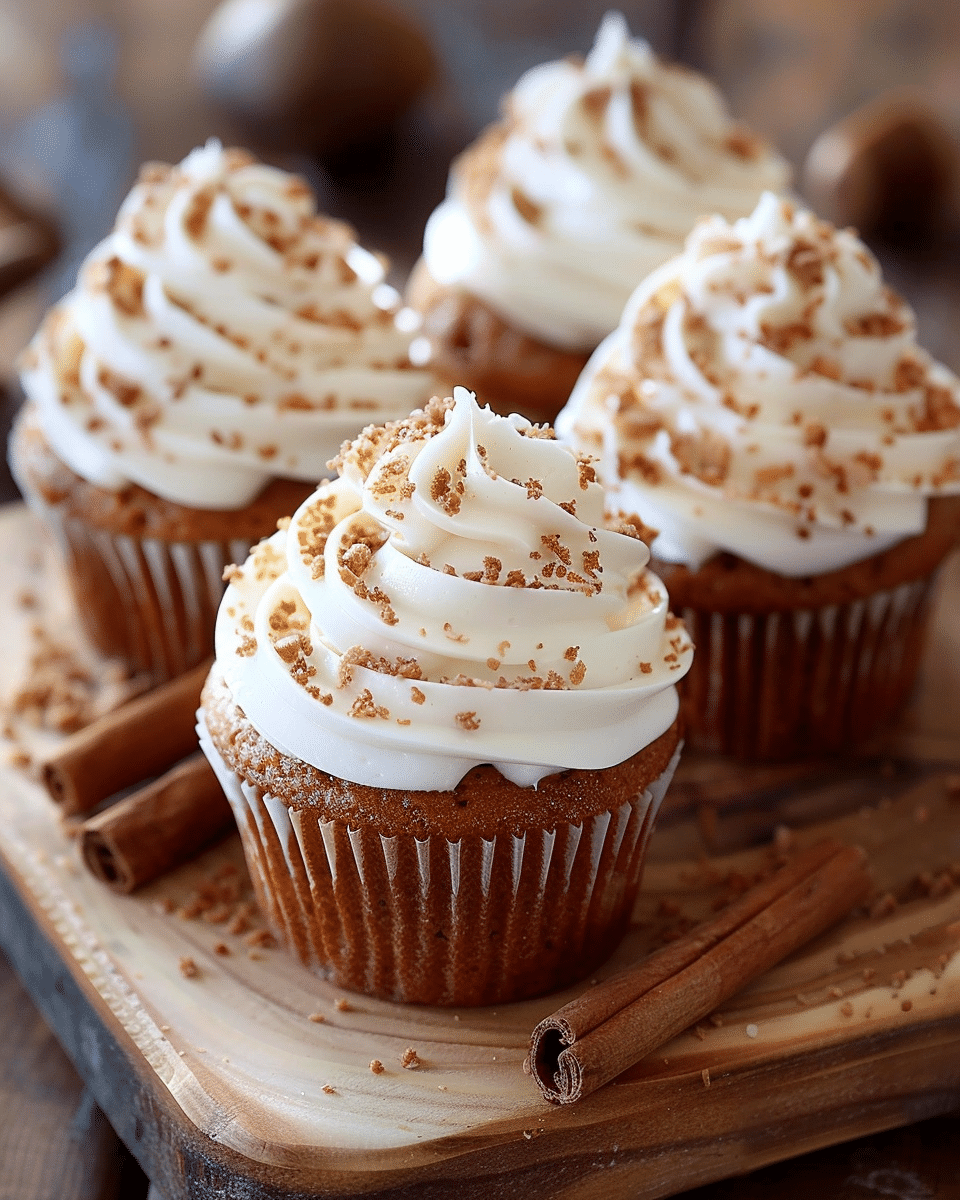 Gingersnap Pumpkin Cupcakes with Marshmallow Frosting