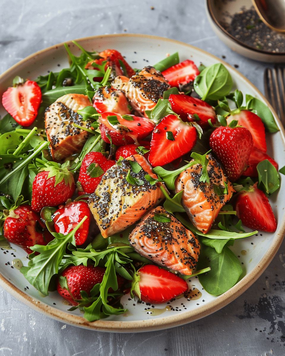 Salmon Strawberry Salad with Poppyseed Dressing
