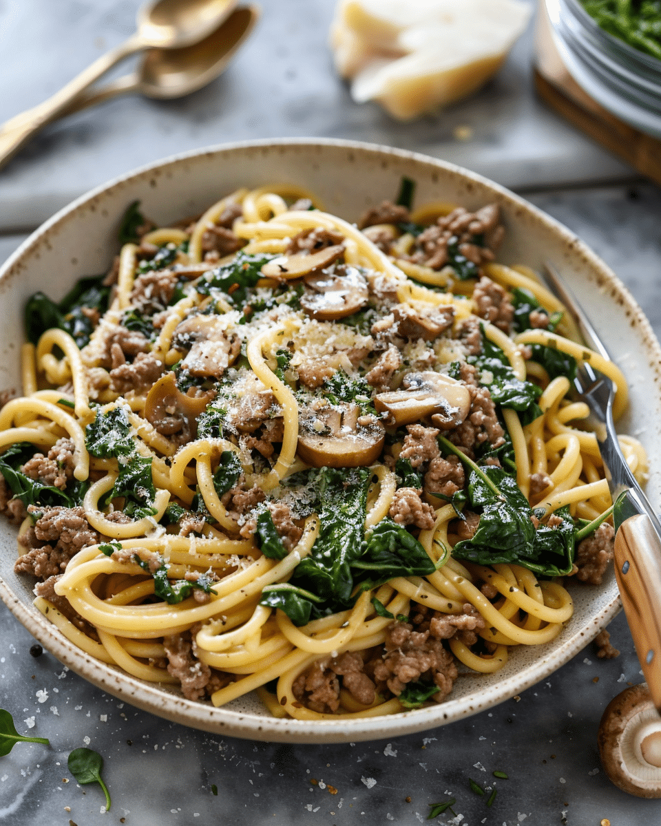 Spinach Beef Pasta With Mushroom