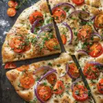 Sourdough Focaccia with Tomatoes and Purple Onions