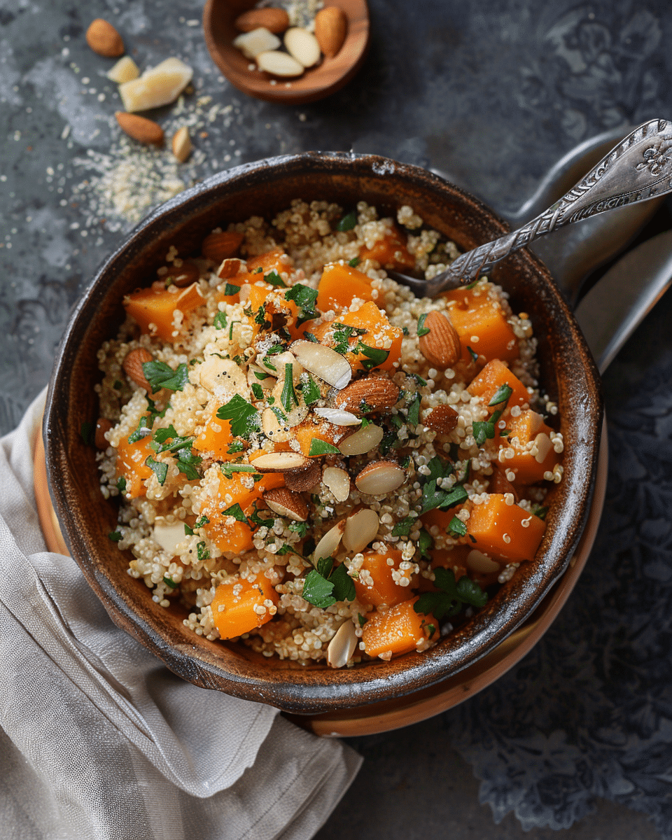 Quinoa with Butternut Squash, Almonds, and Parmesan Cheese