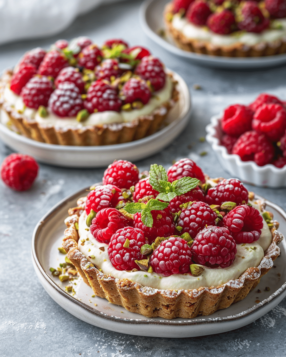 Raspberry Tartlets with Pistachio Crust