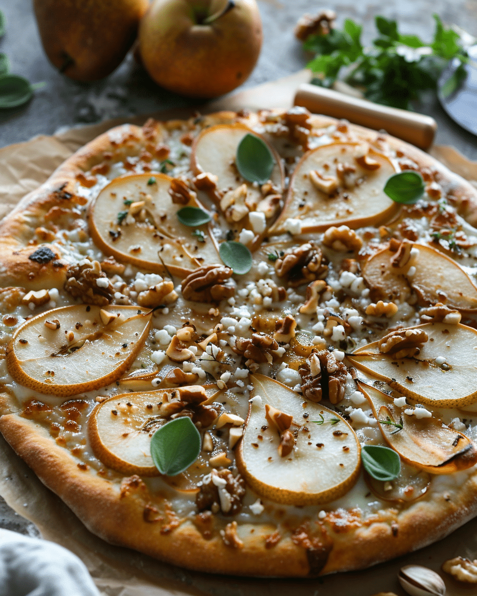 Pear, Feta and Walnut Pizza
