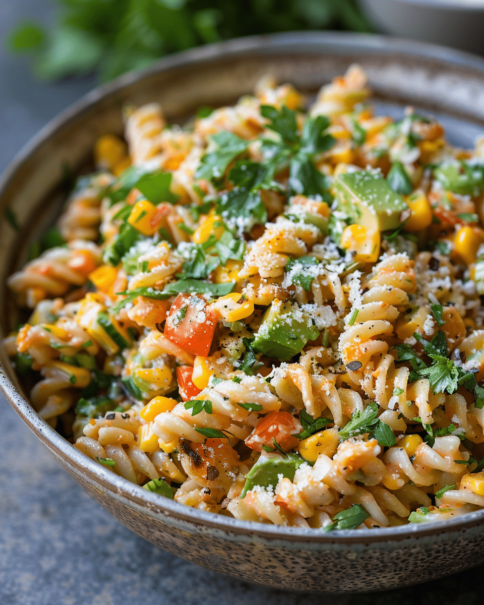 Street Corn and Olive Pasta Salad