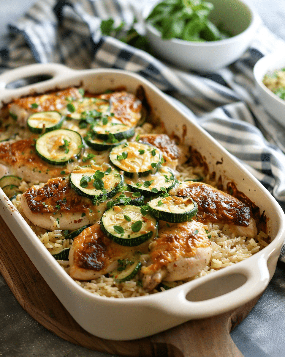 Cheesy Zucchini Chicken and Rice Bake