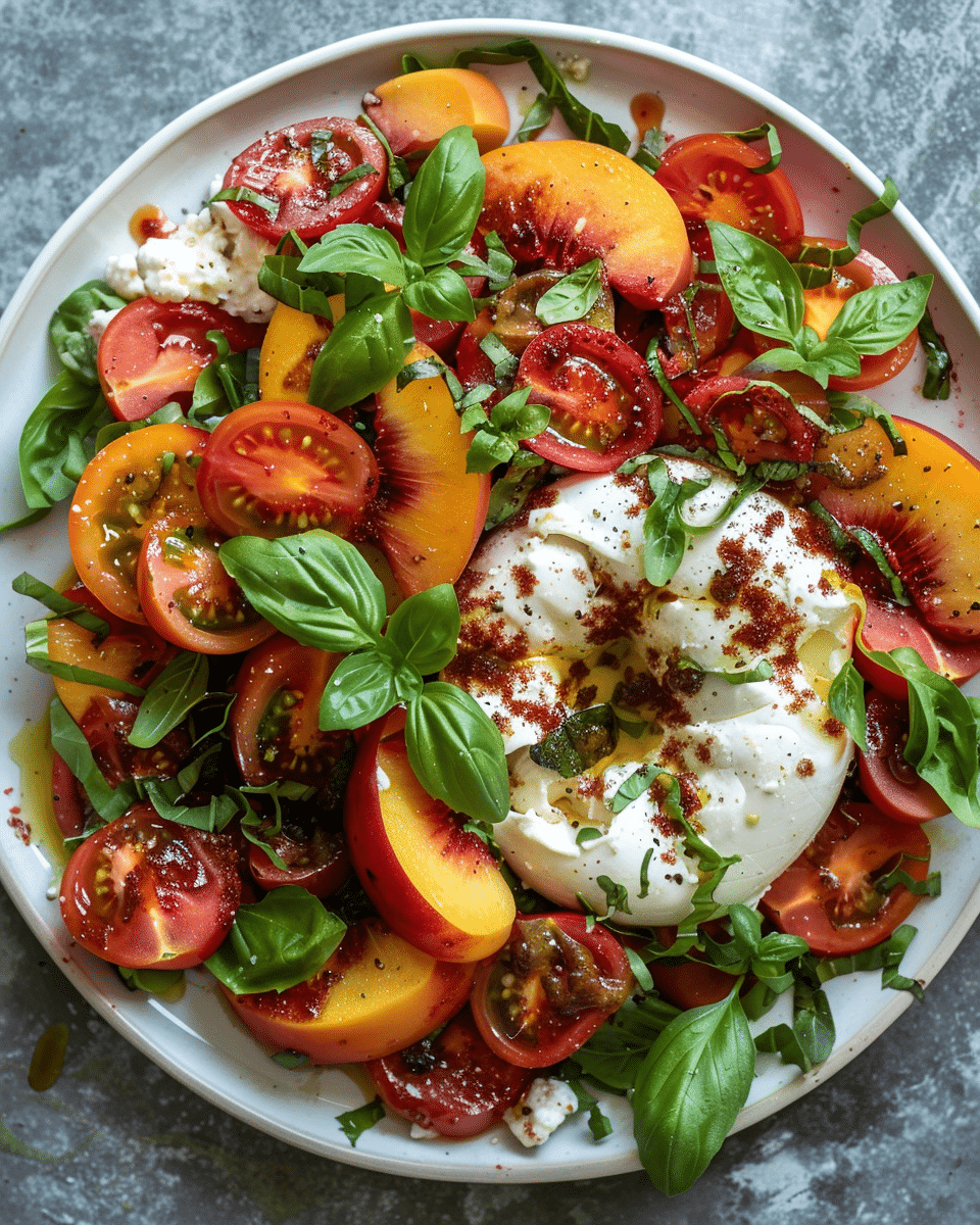 Tomato, Peach, and Burrata Salad